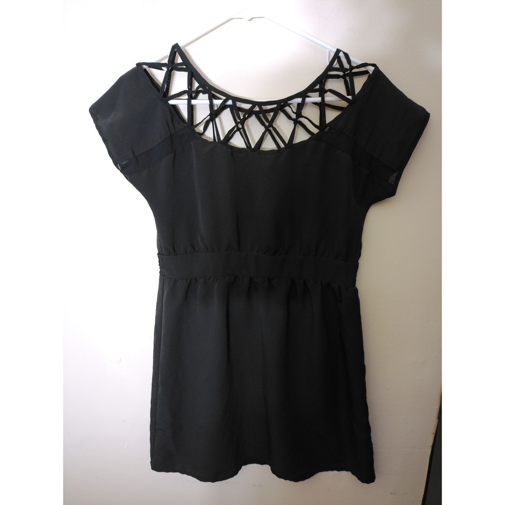 Silence + Noise Mini Dress Womens S Black Lattice Cage Neck Avant Garde Edgy